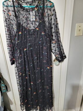 Torrid Black Sheer Floral Embroidered Dress
